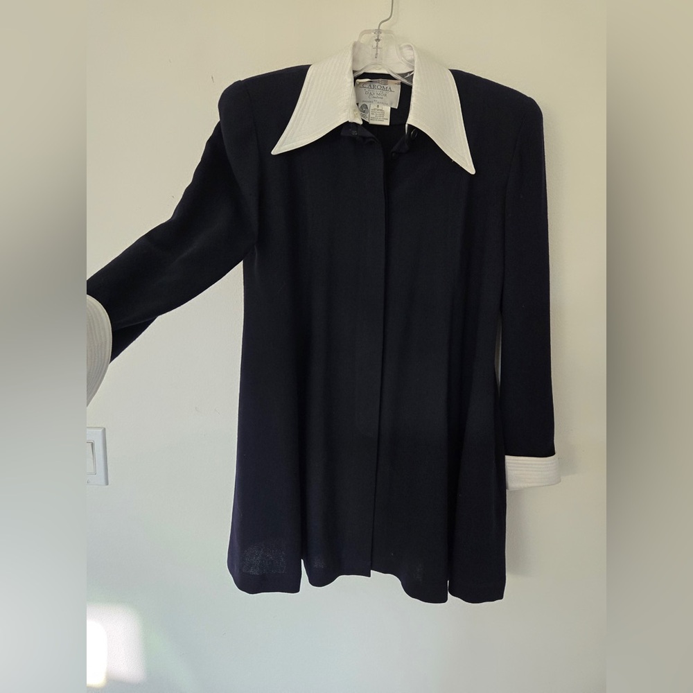 Vintage 90s Caroma Daymor Couture Wool Coat Dress Size 8 | Black & Ivory